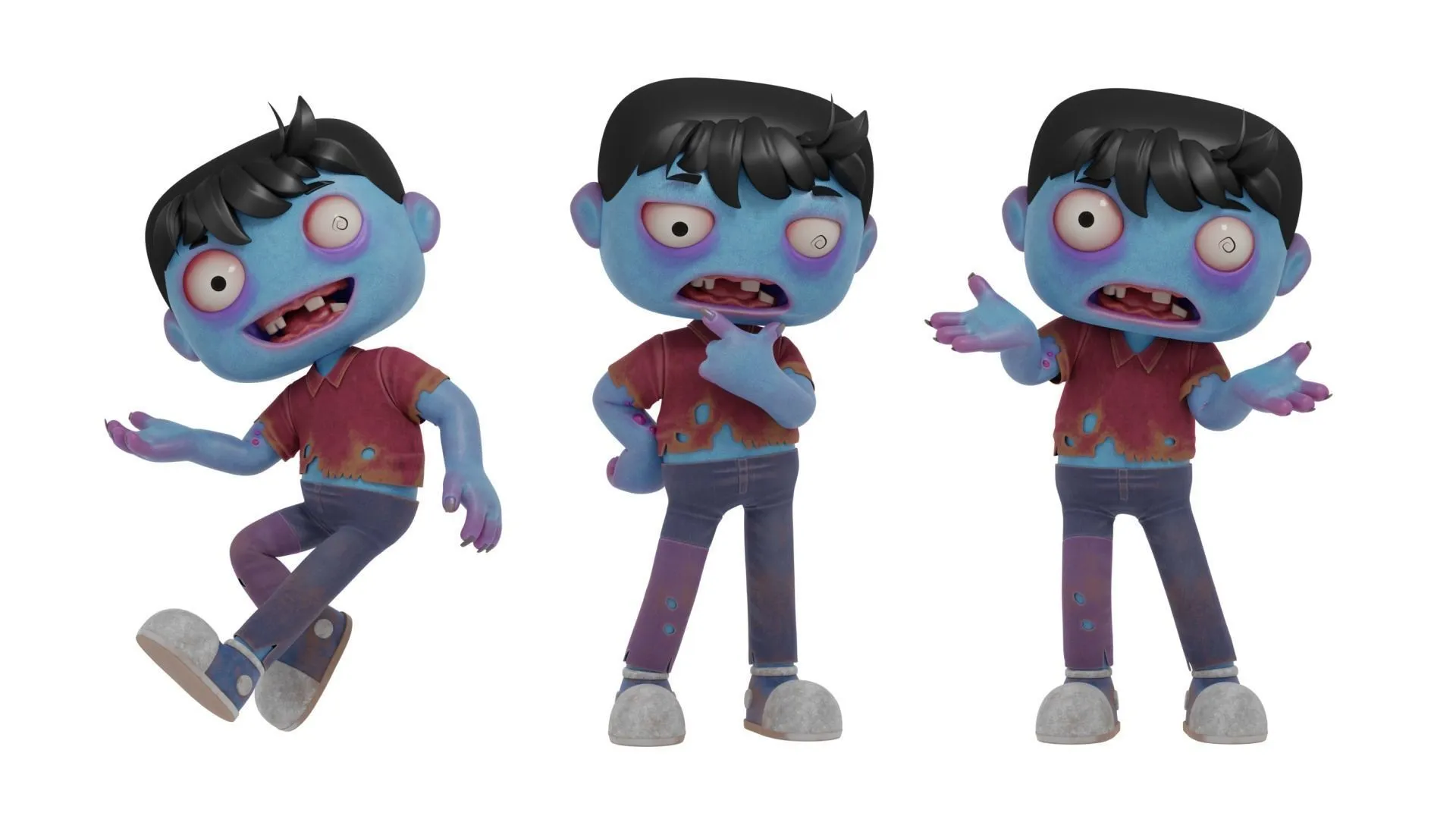 Cartoon Male Zombie rigged 3D character in different pose